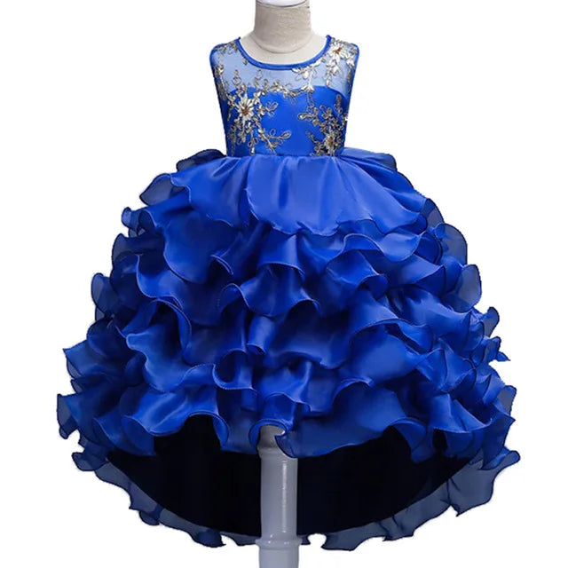 European Style Bridesmaid Dresses for Teenagers   Layered Modeling Princess Dress   Kid Wear  Blue Party Dress