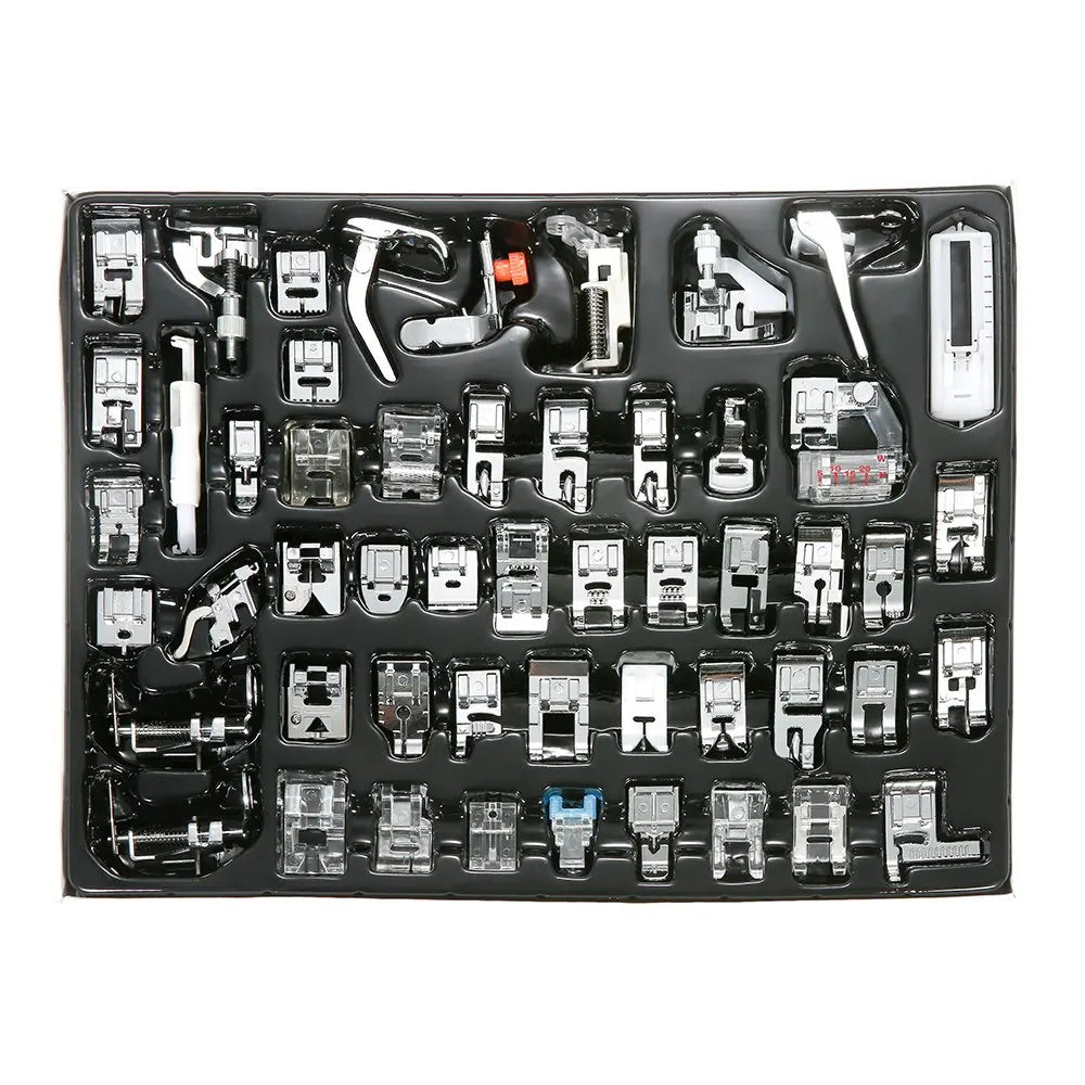 Professional Sewing Presser Foot 52pcs Pressure Feet Kit Include Low Shank Adapter and Metal Darning/Free Motion Presser Foot