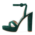 Women Faux Suede Chunky High Heel Sandals Cross Strap Open Toe Dress Platform  Evening Dance Heeled