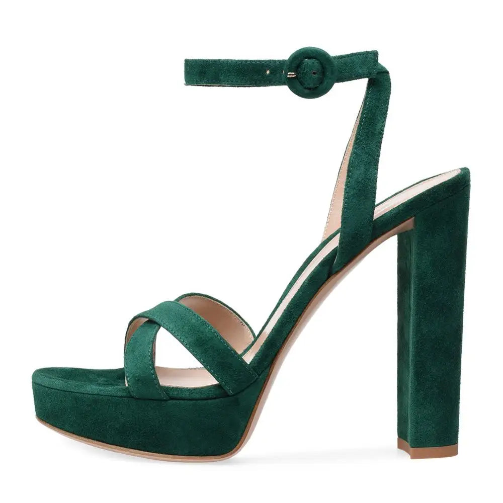 Women Faux Suede Chunky High Heel Sandals Cross Strap Open Toe Dress Platform  Evening Dance Heeled