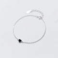 Real 925 Sterling Silver Black Heart Charm Bracelets for Women Authentic Silver Bracelets