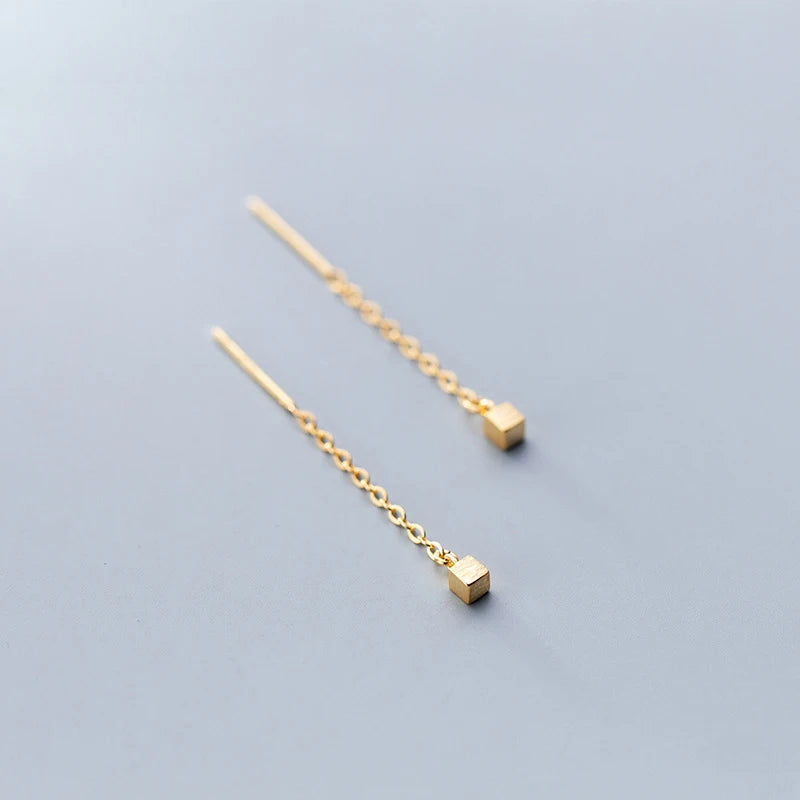 Gold Silver Color Matte Finished Mini Cube Ear Line Earrings Brincos