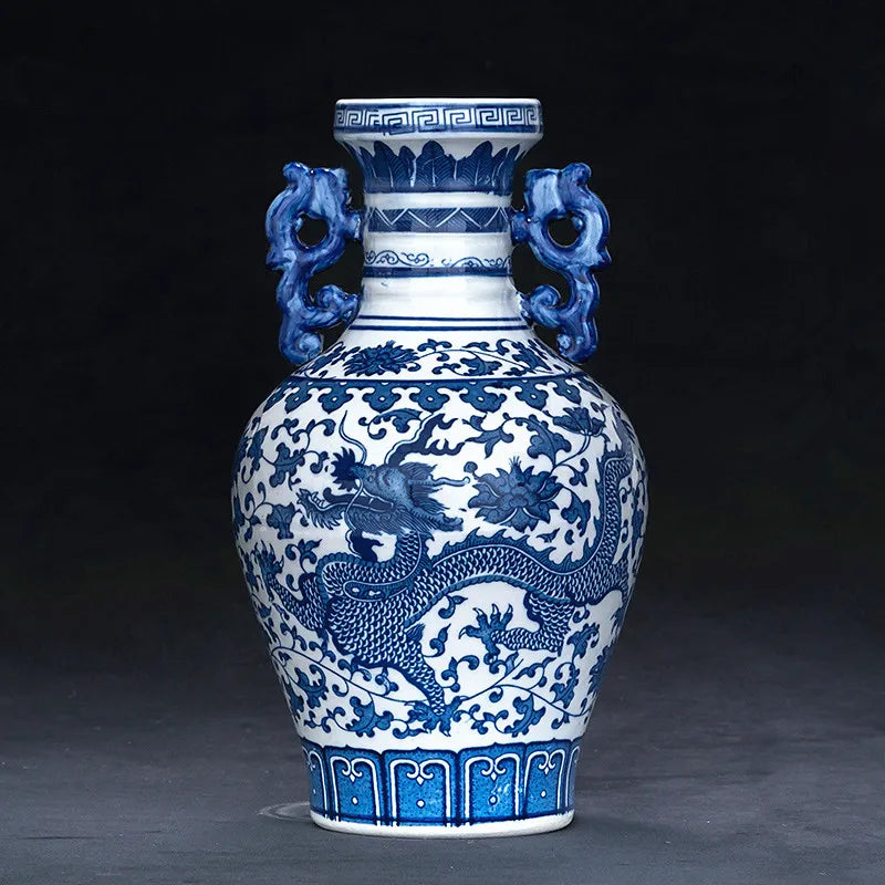 Blue and White Wholesale Retail Antique Jingdezhen Porcelain Vase Dragon Chinese Ceramic Flower Vase