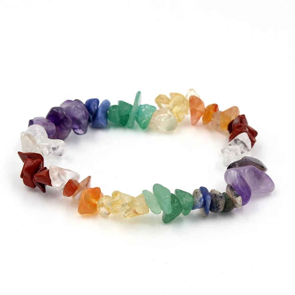 Fashionable Natural Crystal Stone Women Bracelet 7 Chakra Healing Gravel Chipped Stone Bracelet