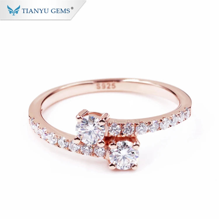 Tianyu Gems Jewelry Manufacturer Irregular 925 Silver 18k White Gold Rose Gold Plated Moissanite Diamond Ring for Women