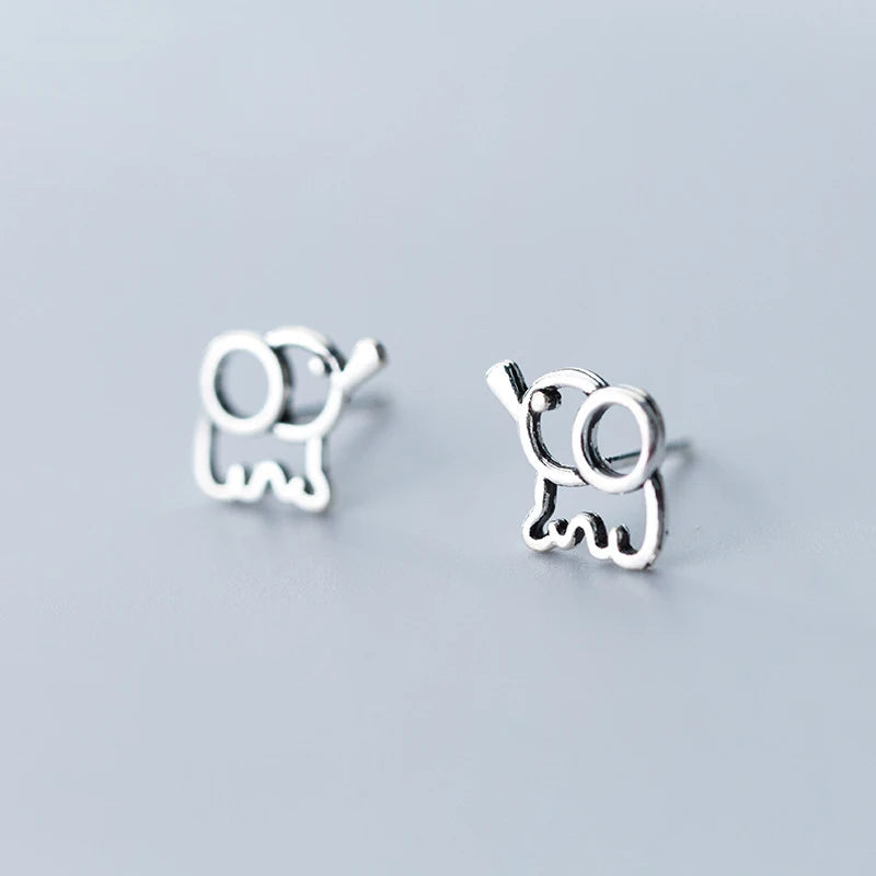 925 Sterling Silver Lucky Elephant Stud Earrings Lady Fine Jewelry Cute Animal Earrings for Women