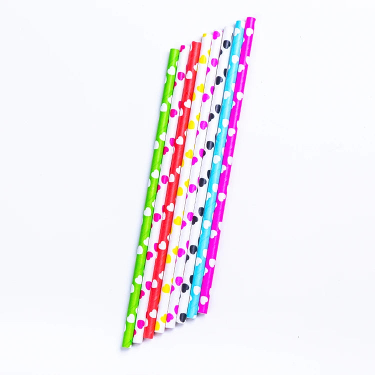 25pcs Wholesale Eco-friendly Biodegradable Disposable Food-grade BPA Free PFAS Free Party Straight Heart Paper Straws