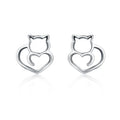 GT03 Korean New Trendy Fashion Hollow Out Animal Fine Jewelry 925 Sterling Silver Cute Cat Small Stud Earrings for Women