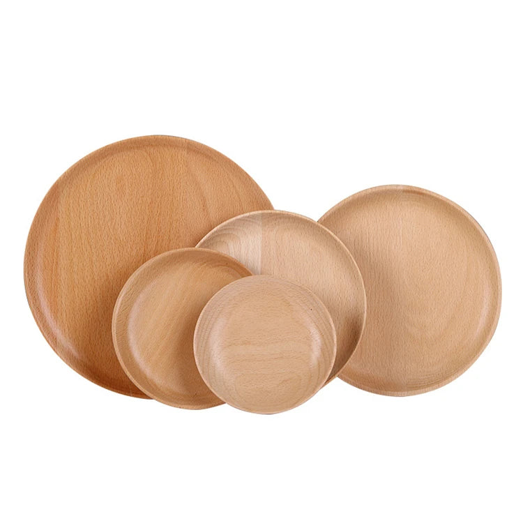 Creative Hot Sell Handmade Eco-Friendly Classic 25cm Round Beech Wood Dessert Dish