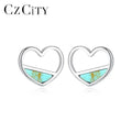 CZCITY Real 925 Sterling Silver Turquoise Heart Stud Earrings for Women Fine Jewelry Brincos Joyeria Fina Para Love Gifts