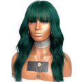 13x6 Full Frontal Lace Wig with HD Transparent Lace Bangs Green Water Wave Peruvian Remy Hair Bleached Knots Lace Front Wig