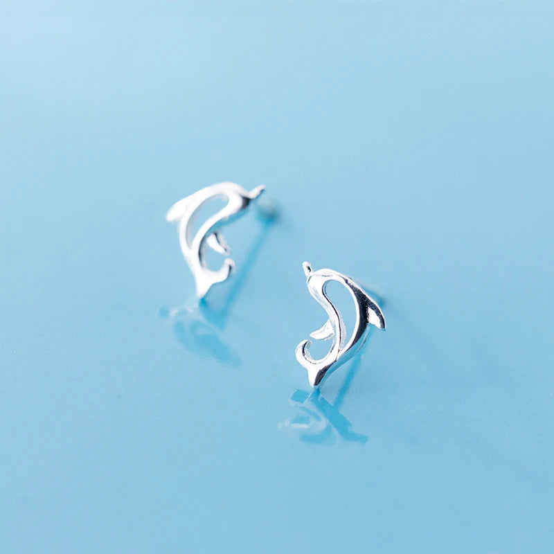 Fashion Jewelry 925 Sterling Silver Little Dolphin Stud Earring for Women and Girls Gift Jewelry