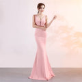 Wholesale Price V Neck Beaded Belt Mermaid Sweep Train Prom Dress WF185