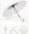 White Umbrella With Wooden Handle Luxury Umbrella Fashion Custom 16K Rain Umbrella