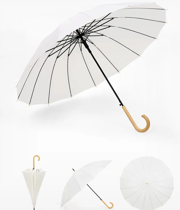 White Umbrella With Wooden Handle Luxury Umbrella Fashion Custom 16K Rain Umbrella