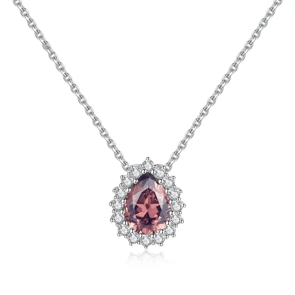 CZCITY Link Chain 925 Sterling Silver Water Drop Pendant Necklaces for Women Gifts  Fine Jewelry Topaz Gemstone Collares