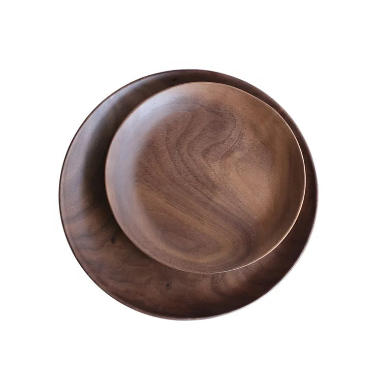 Creative Hot Sell Handmade Round 20cm Black Acacia Wood Eco-Friendly Dessert Dish 100pcs MOQ