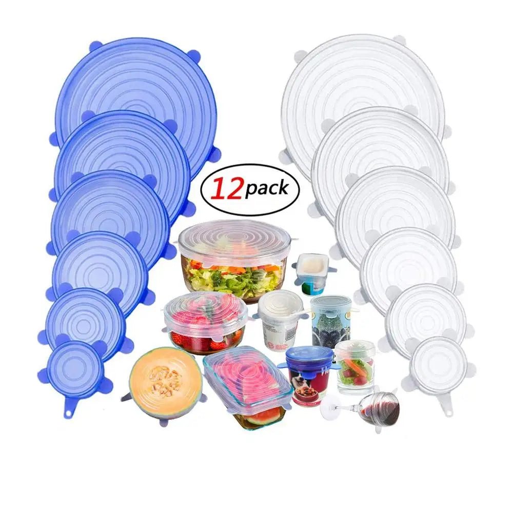Silicone Stretch Lids (12 Pack) Durable and Expandable to Fit Various Sizes and Shapes of Containers
