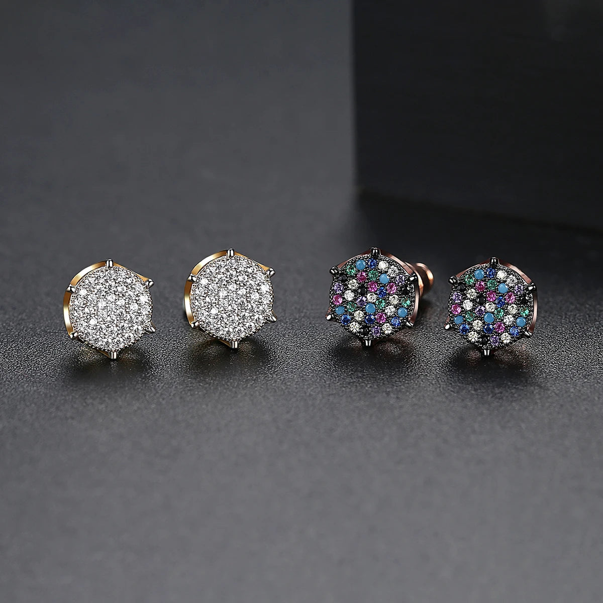LUOTEEMI Bridal Stud Earring CZ Women and Men Earring Multicolor Tiny CZ Paved Jewelry Cubic Zirconia 3A Stud Earrings