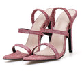 Plus Size Elegant Glitter Pink Ladies Shoes Pointed Toe Bling Strappy Sandals Thin Heel Women High Heels