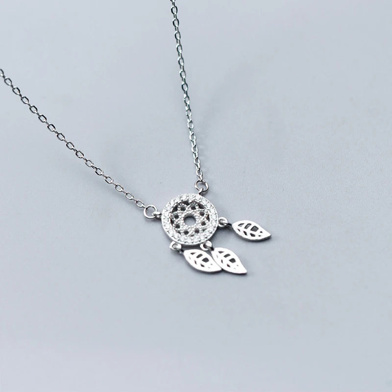 925 Sterling Silver Dreamcatcher Feather Charm Necklace Pendant Women Dream Catcher Pendant Statement Choker Necklace