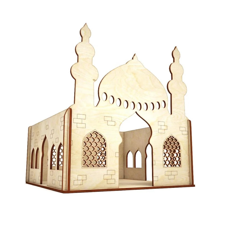 Wood Engraving Eid Mubarak Crafts Mosque Signs Blessed Eid Mubarak Islamic Gifts Freestanding Wooden Ramadan Moon Decoration