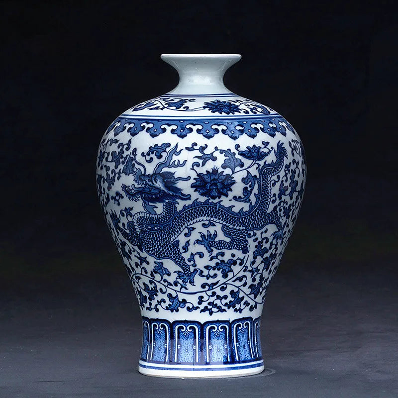 Jingdezhen Art Porcelain Vase Chinese Home Decor Antique Dragon Ceramic Blue White Vase