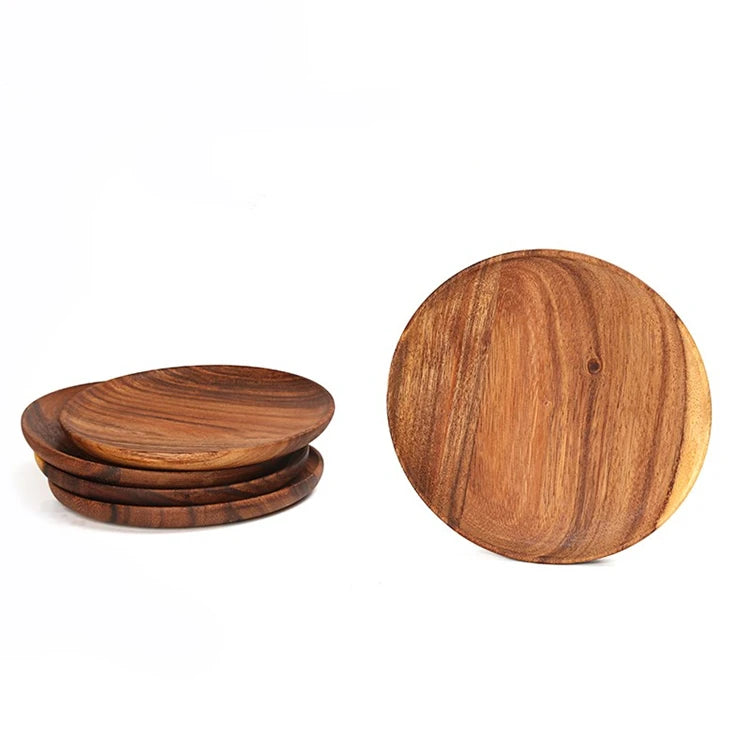 Creative Hot Sell Handmade Eco-Friendly Country Style Round 25cm Acacia Wood Dessert Dish