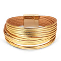 Boho Fashion Multilayer Gold Silver Leather Wrap Magnetic Clasp Bracelet Jewelry for Women