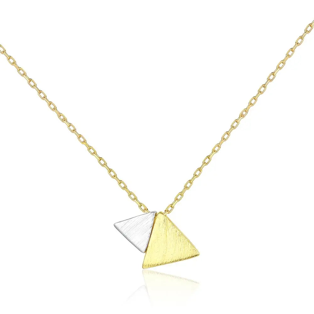 CZCITY Solid 925 Sterling Silver Double Created Triangle Pendant Necklace for Women Engagement Wedding Fine Jewelry Kolye