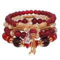 Boho Multicolor 4pcs Set Elastic Rope Bracelet Crystal Bead Charm Girls Bohemia Bracelet for Women