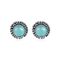 CZCITY Pure 925 Sterling Silver Stud Earrings Women Fine Jewelry Round Turquoise Post Earring Joyeria Fina Para Mujer