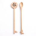 Creative Handmade Natural Beech Wood European Style Lacquer Coated Eco-Friendly Lemon Leaf Shape Long Handle Honey Spoon