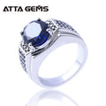 Created Blue Sapphire Sterling Silver Men's Wedding Ring S925 Business Design for Men Fine Jewelry Gift