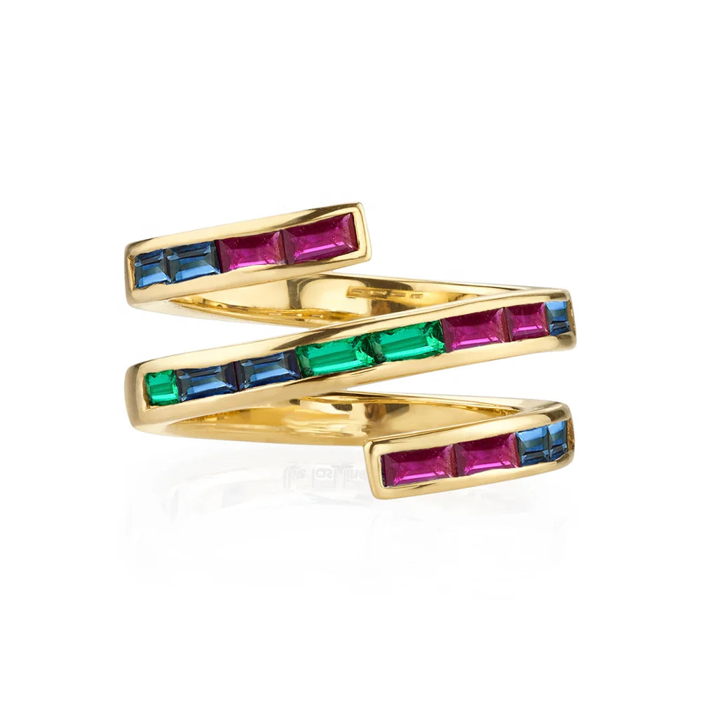 LOZRUNVE 925 Sterling Silver Fine Jewelry Overcross Baguette Fashion Ring for Women