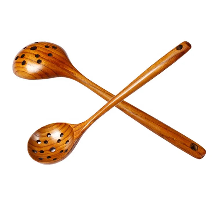 Hot Sell Natural Nanmu Wood Handmade Large  Colander Landle Spoon