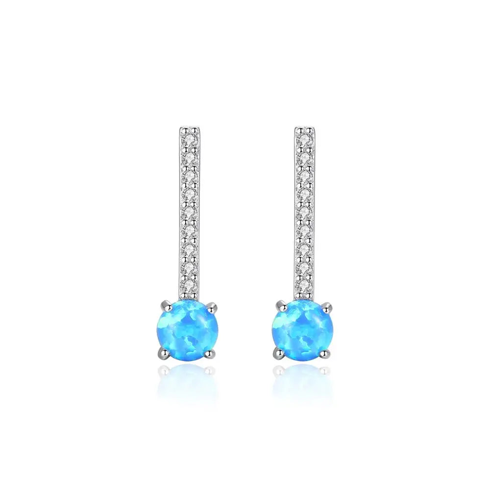 CZCITY Fine Jewelry Round Colorful Fire Opal Earring Gift Real 925 Sterling Silver Anniversary Drop Earrings for Women