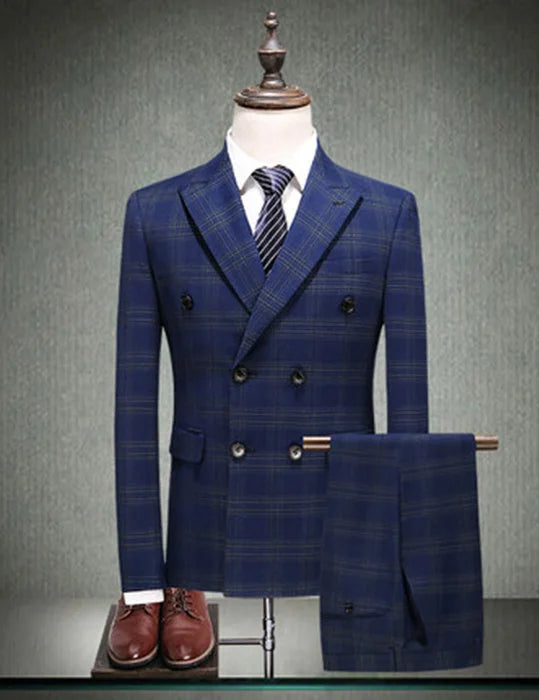 New Arrival Double-Breasted Blue Color Wedding Suits Fashion Business  Men Suits