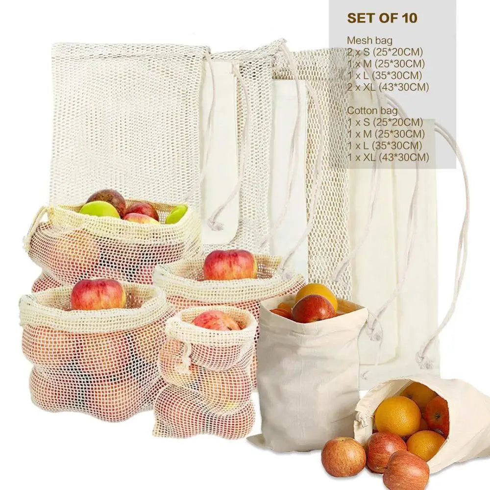 Mesh Bags Set of 10 Reusable Produce Bags Eco Friendly Double Sewing Grocery Storage Bags for Shopping Biodegradable Washable
