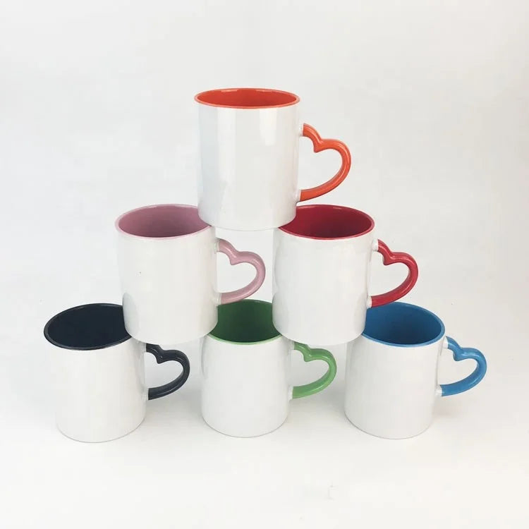 11 Oz Inner & Handle Color Heart Shape Coated Sublimation Advertising Mug for Christmas/Diy Craft Gifts