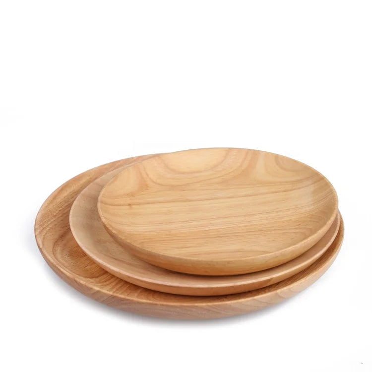 Creative Hot Sell Handmade 24cm Round  Rubber Wood  Dessert Dish
