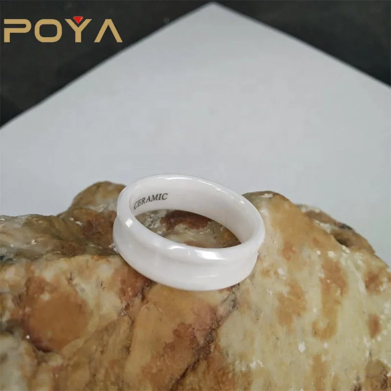 POYA Jewelry 8mm White Blank Ceramic Ring for Inlay