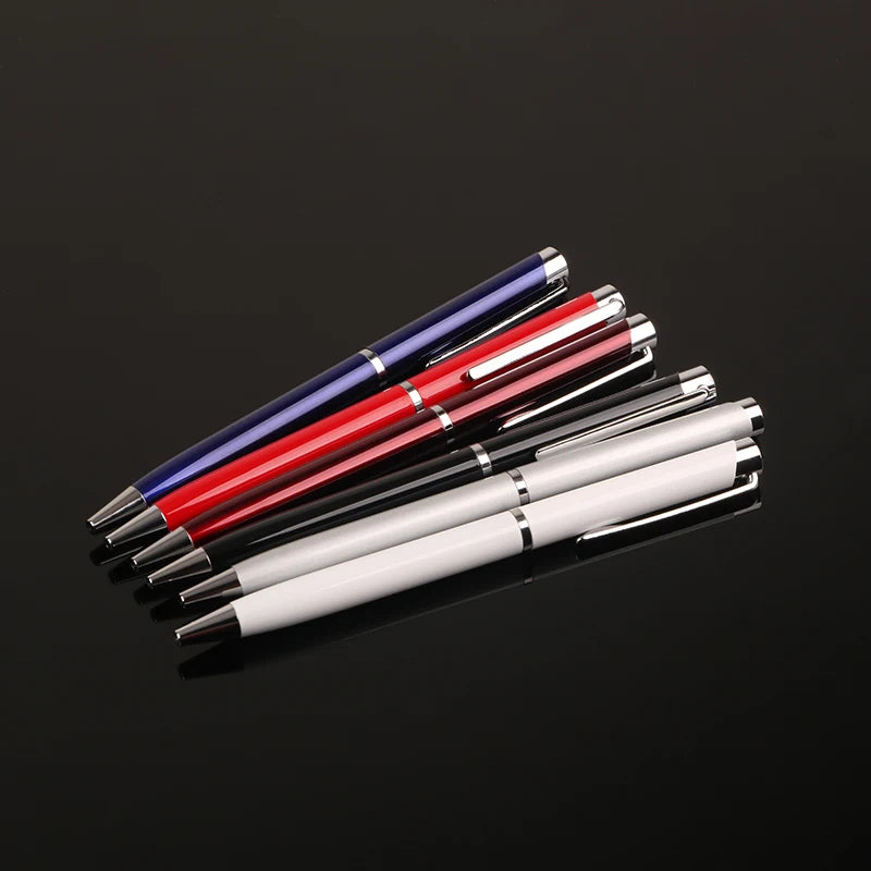 Colorful Good Quality Cheap  Custom logo Super Thin Elastic Rotary Slim Retractable Gift Metal Pen With Straight Shape Barrel