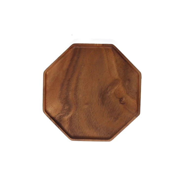 Creative Hot Sell Handmade Eco-Friendly Modern Octagonal 20cm Acacia Wood Dessert Dish