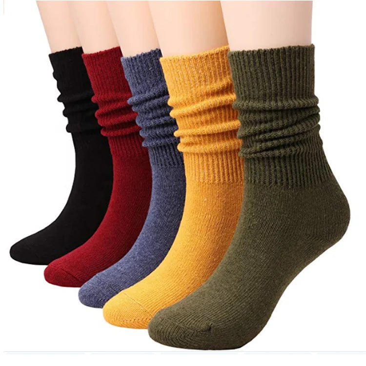 Womens Crew Socks All Season Soft Slouch Knit Cotton Socks Solid Color