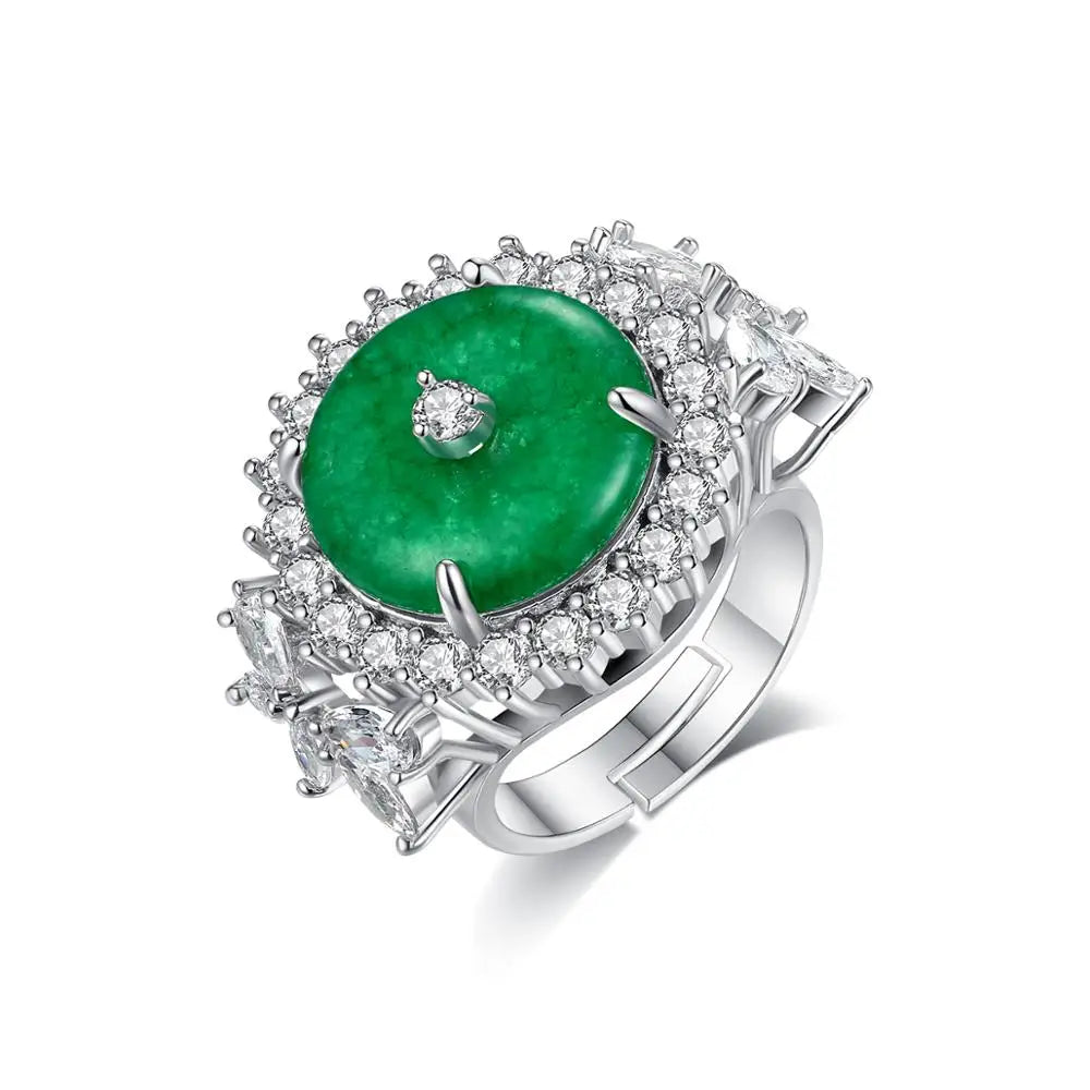 LUOTEEMI Finger Resizable Women Ring Jade Finger Ring Elegant Women ZIrcon Flower Rings Jewelry Luxury