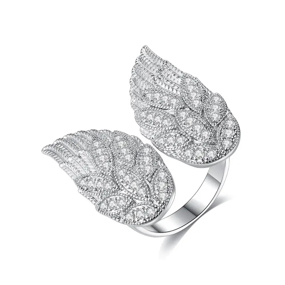 LUOTEEMI Adjust Angel Wing Finger Ring for Girls Tiny CZ Paved Luxury Female Rings for Girls