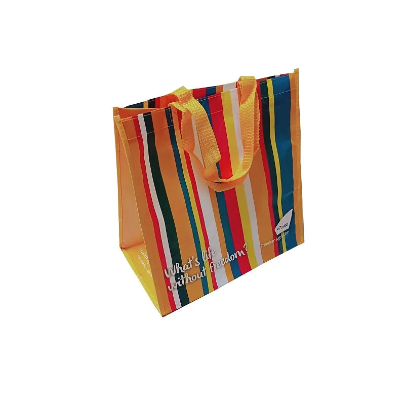 China Factory's Custom Medium PP Non-Woven Bag Promotional Logo Printed Laminated Cartoon Pattern Handled Shopping Bag
