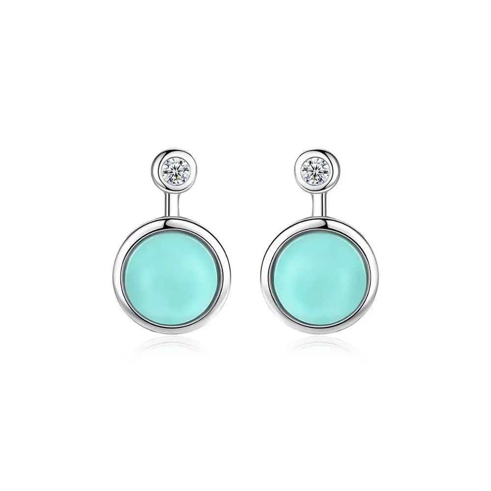 CZCITY Women Fine Jewelry Party CZ Boucle D'Oreille Femme Gift Real 925 Sterling Silver Round Turquoise Stud Earrings