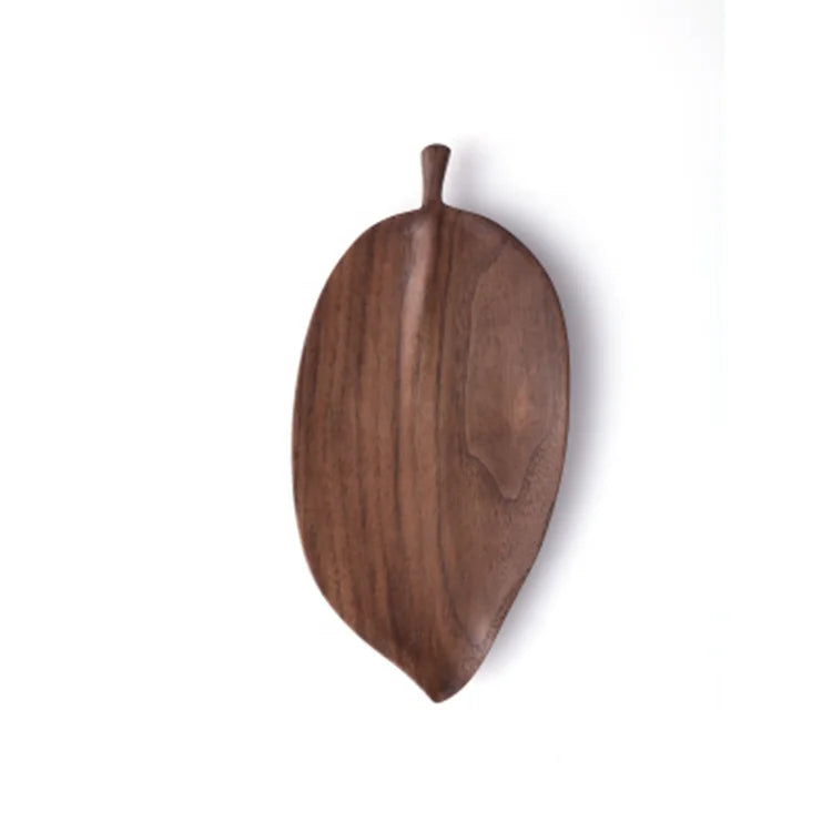 Creative Eco-Friendly Fashionable Natural Black Walnut Handcrafted 25*12 cm Vivid Leaf-shaped Dessert Plate